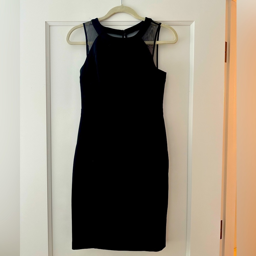 White House Black Market sleeveless dress with mesh shoulders